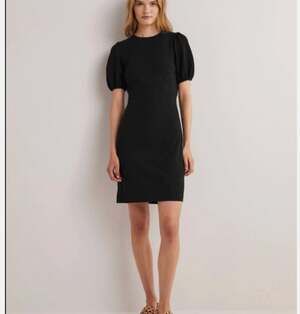 Boden Black Jersey Puff Sleeve Cut-Out Back Mini Dress Size US 12L Career